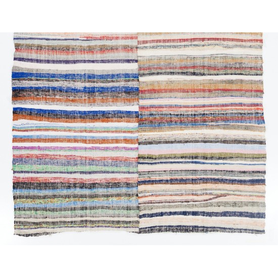 Large Lovely Multicolored Striped Double Sided Kilim, Vintage Handwoven Rag Rug. 7.8 x 11.9 Ft (236 x 360 cm)