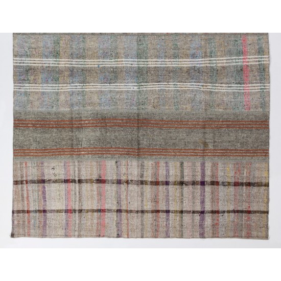 Authentic Vintage Handmade Cotton and Goat Wool Nomadic Kilim Rug. 7.8 x 12.3 Ft (237 x 372 cm)