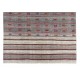 Authentic Vintage Handmade Striped Cotton and Goat Hair Kilim with Colorful Embroidery. 7.9 x 11.2 Ft (240 x 340 cm)