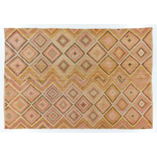 Large Vintage Handwoven Jijim Kilim. Turkish Wool Rug. 8.2 x 12 Ft (248 x 367 cm)