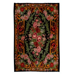 Bessarabian Hand-Woven Floral Pattern Moldovian Kilim, One-of-a-Kind 100% Sheep Wool Vintage Rug. 8.3 x 12 Ft (250 x 365 cm)
