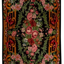 Bessarabian Hand-Woven Floral Pattern Moldovian Kilim, One-of-a-Kind 100% Sheep Wool Vintage Rug. 8.3 x 12 Ft (250 x 365 cm)