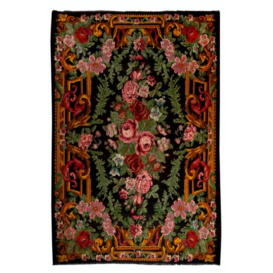 Bessarabian Hand-Woven Floral Pattern Moldovian Kilim, One-of-a-Kind 100% Sheep Wool Vintage Rug. 8.3 x 12 Ft (250 x 365 cm)