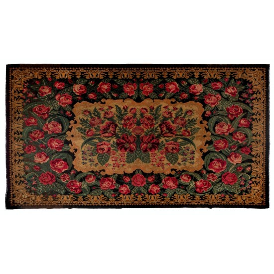 Bessarabian Hand-Woven Floral Pattern Moldovian Kilim, One-of-a-Kind 100% Sheep Wool Vintage Rug. 8.3 x 13.8 Ft (252 x 420 cm)