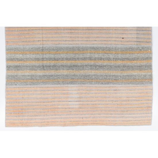 Authentic Vintage Handmade Cotton & Goat Wool Kilim with Orange Stripes. 8.6 x 11.7 Ft (260 x 354 cm)