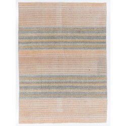 Authentic Vintage Handmade Cotton & Goat Wool Kilim with Orange Stripes. 8.6 x 11.7 Ft (260 x 354 cm)