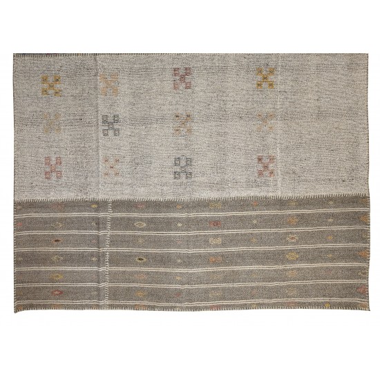 Natural Un-dyed Wool Kilim, Modern Flat-Weave Kilim Rug. 9 x 12.2 Ft (275 x 370 cm)