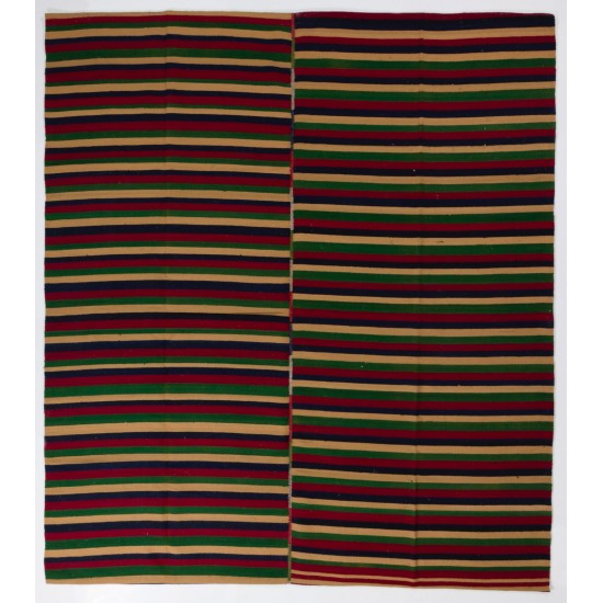 Large Vintage Nomadic Turkish Kilim "Flat-Weave", Striped Handmade Wool Rug (Reversible). 9.7 x 11 Ft (295 x 335 cm)