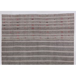 Oversize Hand-Made Vintage Turkish Striped Kilim made of Goat's Hair and Hemp. 9.7 x 13.7 Ft (295 x 417 cm)