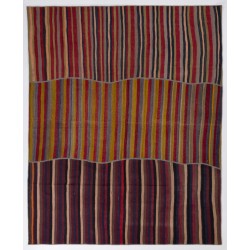 Large Vintage Nomadic Turkish Kilim "Flat-Weave", Striped Handmade Wool Rug (Reversible). 9.9 x 12 Ft (300 x 367 cm)