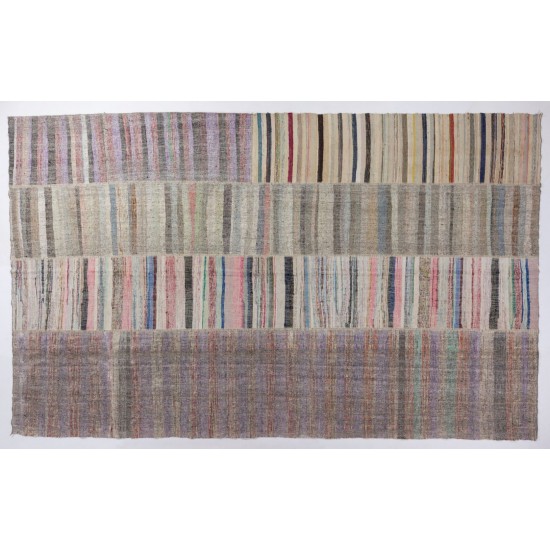 Striped Vintage Turkish Kilim, Handmade Cotton Rag Rug. 10.3 x 16.9 Ft (311 x 515 cm)