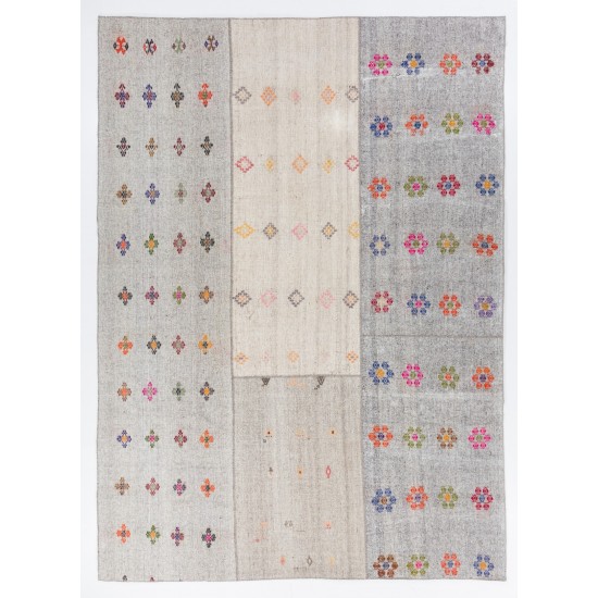 Oversize Handwoven Vintage Cotton and Goat Hair Turkish Kilim with Colorful Flowers. 10.5 x 14.4 Ft (320 x 436 cm)