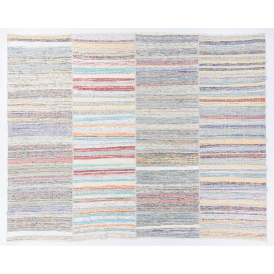 Oversize Striped Turkish Cotton Kilim with Soft Colors. 11.5 x 14.5 Ft (348 x 440 cm)