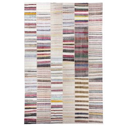 Multicolor Handwoven Turkish Kilim (Flat-Weave), Overize Double Sided Cotton Rag Rug. 12.8 x 19.7 Ft (390 x 600 cm)