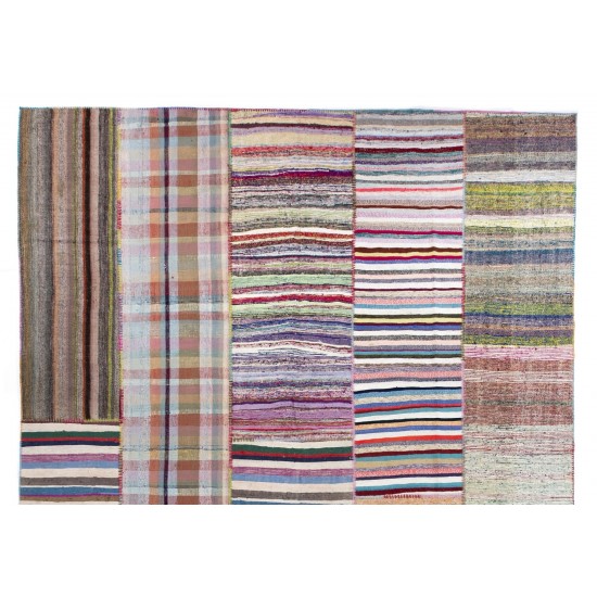 Multicolor Handwoven Turkish Kilim (Flat-Weave), Overize Double Sided Cotton Rag Rug. 13.2 x 18.9 Ft (400 x 575 cm)
