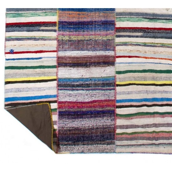 Multicolor Handwoven Turkish Kilim (Flat-Weave), Overize Double Sided Cotton Rag Rug. 13.2 x 18.9 Ft (400 x 575 cm)