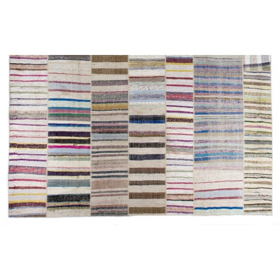 Oversize Vintage Flat-Woven Cotton Kilim Rug. Hand-Woven Turkish Carpet. 13.8 x 16.9 Ft (420 x 515 cm)