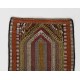 Multicolored Turkish Jajim Kilim, Vintage Flat Weave Floor Covering Made of Wool. 2.3 x 3.7 Ft (68 x 110 cm)