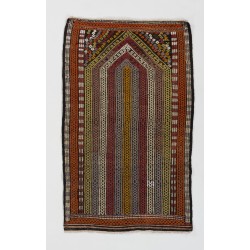 Multicolored Turkish Jajim Kilim, Vintage Flat Weave Floor Covering Made of Wool. 2.3 x 3.7 Ft (68 x 110 cm)