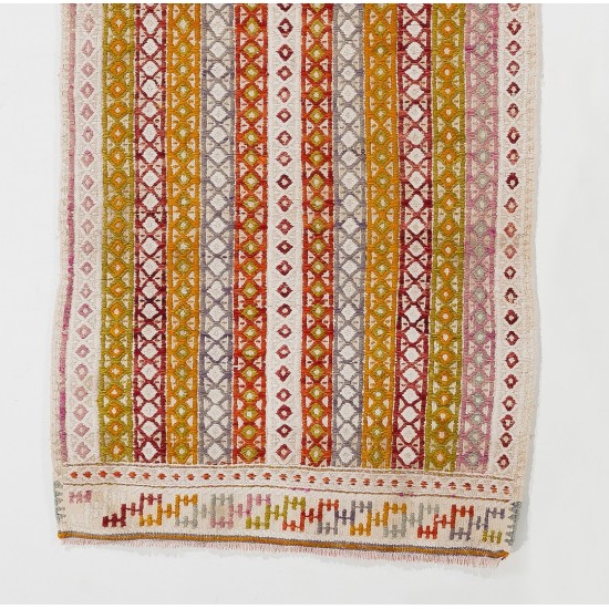 Nomadic Central Anatolian Jijim Kilim, Vintage Flat Weave Wool Rug. 2.3 x 5.2 Ft (70 x 157 cm)