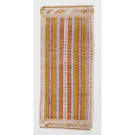 Nomadic Central Anatolian Jijim Kilim, Vintage Flat Weave Wool Rug. 2.3 x 5.2 Ft (70 x 157 cm)