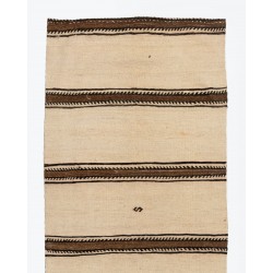 Adjustable' Banded Vintage Turkish Double Sided Wool Runner Kilim in Beige, Brown and Black Color. 2.4 x 10.2 Ft (73 x 310 cm)