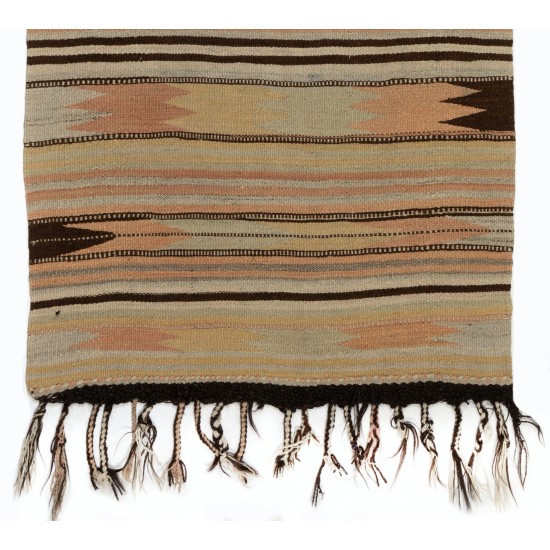 Handmade Turkish Kilim (Flat-Weave), Striped Design Rug Made of Wool. 2.8 x 4.6 Ft (85 x 140 cm)