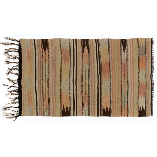 Handmade Turkish Kilim (Flat-Weave), Striped Design Rug Made of Wool. 2.8 x 4.6 Ft (85 x 140 cm)