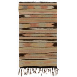 Handmade Turkish Kilim (Flat-Weave), Striped Design Rug Made of Wool. 2.8 x 4.6 Ft (85 x 140 cm)