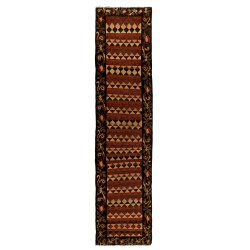 Bessarabian Vintage Hand-Woven Wool Kilim, Unique Floral Pattern Runner Kilim from Moldova. 3 x 12.4 Ft (90 x 375 cm)