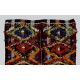Handmade 1970s Turkish Kilim with Colorful Poms. Bed, Floor, Sofa Cover. 3 x 3.5 Ft (94 x 105 cm)