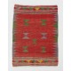 Geometric Pattern Handmade Vintage Turkish Kilim Rug. 3.2 x 4.2 Ft (95 x 126 cm)