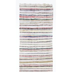 Narrow and Long Vintage Turkish Striped Cotton Runner Kilim "Flat-Weave" for Hallway Decor. 3.2 x 19 Ft (96 x 580 cm)