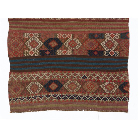 Striped Vintage Hand Woven Wool Kilim Rug from Central Anatolia / Turkey. 3.2 x 4.9 Ft (97 x 148 cm)