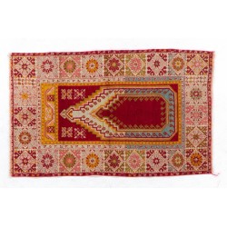One-of-a-Kind Vintage Handmade Central Anatolian Prayer Rug. 3.3 x 5.3 Ft (100 x 160 cm)