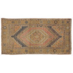 Traditional Hand-Knotted Turkish Village Rug Made of Wool. 3.3 x 6 Ft (100 x 180 cm)