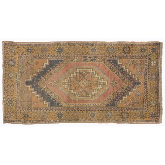 Traditional Hand-Knotted Turkish Village Rug Made of Wool. 3.3 x 6 Ft (100 x 180 cm)