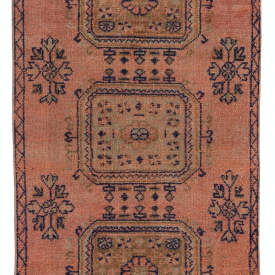 Mid-20th Century Turkish Runner Rug, Handmade Corridor Carpet. 3.3 x 10.5 Ft (100 x 320 cm)
