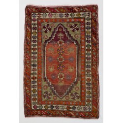 Small Hand-Knotted Vintage Turkish Accent Wool Rug. 3.4 x 4.9 Ft (102 x 148 cm)