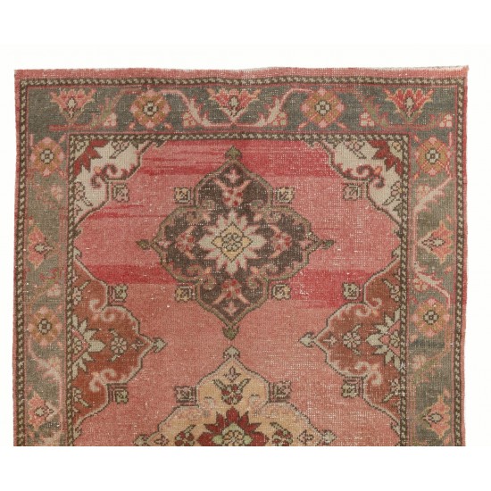 One of a Kind Wool and Cotton Rug, Vintage Handmade Turkish Carpet. 3.4 x 5.6 Ft (103 x 170 cm)
