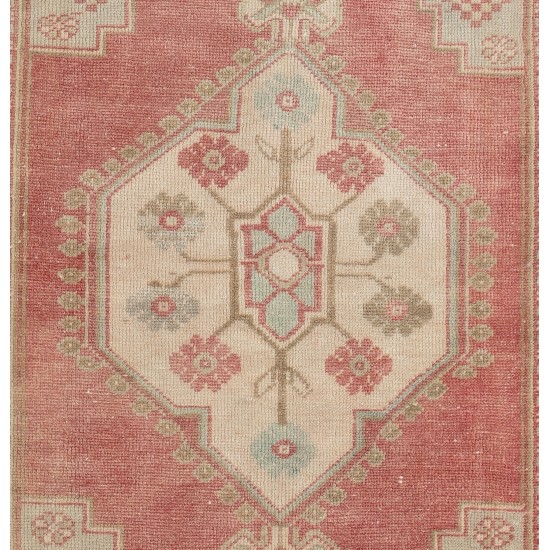 Traditional Hand-Knotted Turkish Village Rug Made of Wool. 3.4 x 6.4 Ft (103 x 193 cm)