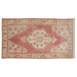 Traditional Hand-Knotted Turkish Village Rug Made of Wool. 3.4 x 6.4 Ft (103 x 193 cm)