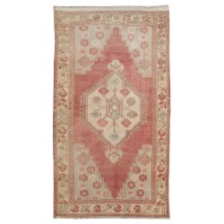 Traditional Hand-Knotted Turkish Village Rug Made of Wool. 3.4 x 6.4 Ft (103 x 193 cm)