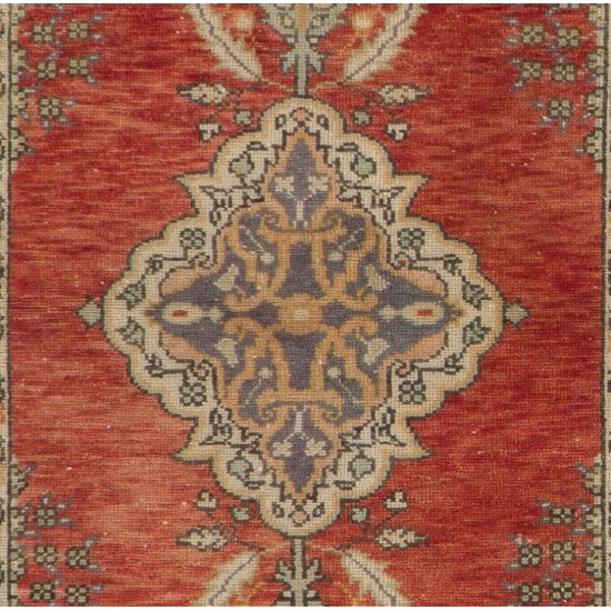Vintage Oriental Rug, Hand-Knotted Turkish Village Carpet. 3.4 x 6.5 Ft (103 x 196 cm)