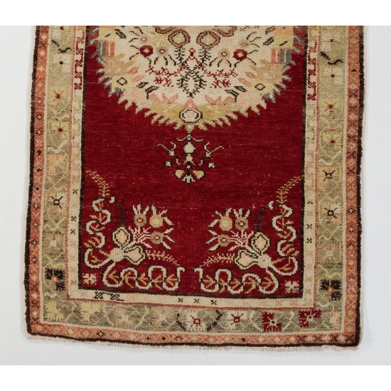 Vintage Oriental Rug, Hand-Knotted Turkish Village Carpet. 3.4 x 6.6 Ft (103 x 200 cm)