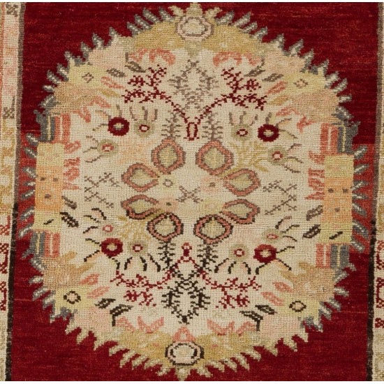 Vintage Oriental Rug, Hand-Knotted Turkish Village Carpet. 3.4 x 6.6 Ft (103 x 200 cm)