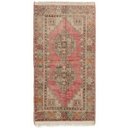 Traditional Hand-Knotted Turkish Village Rug Made of Wool. 3.5 x 6.2 Ft (104 x 187 cm)