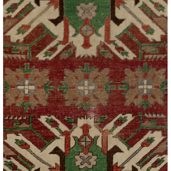 Vintage Handmade Caucasian Karabagh Chelaberd, Sunburst, Eagle Kazak Rug. 3.5 x 6.3 Ft (104 x 190 cm)
