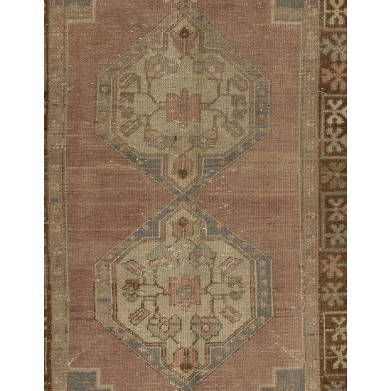 One of a Kind Tribal Oriental Rug, Vintage Handmade Turkish Carpet. 3.5 x 7.3 Ft (105 x 222 cm)
