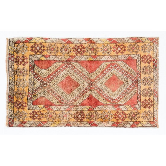 Tulu Rug Made of 100% Soft Wool. Handmade Vintage Carpet. 3.5 x 5.8 Ft (106 x 176 cm)
